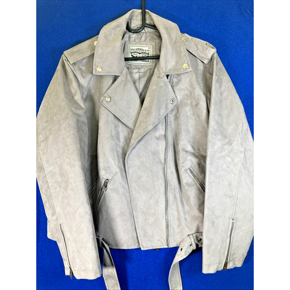 Levi Strauss & Co Womens Size 1X size 16-18 Faux Leather Moto Biker Jacket Grey